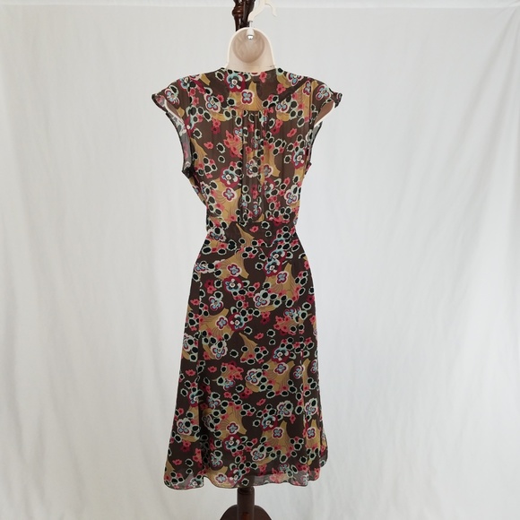 Jigsaw dress silk floral brown tan 8 - Picture 2 of 7